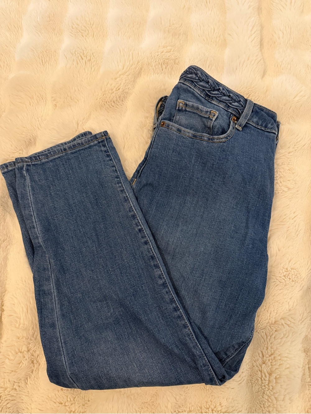 Old Navy Women's Dark Blue Straight Leg Jeans with Braided Waist